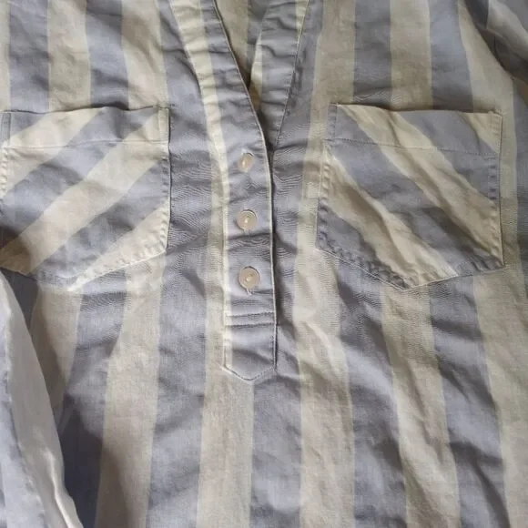 Eden & Olivia S Long Sleeve Top White & Blue Striped V Neck Button Tunic - Picture 4 of 10